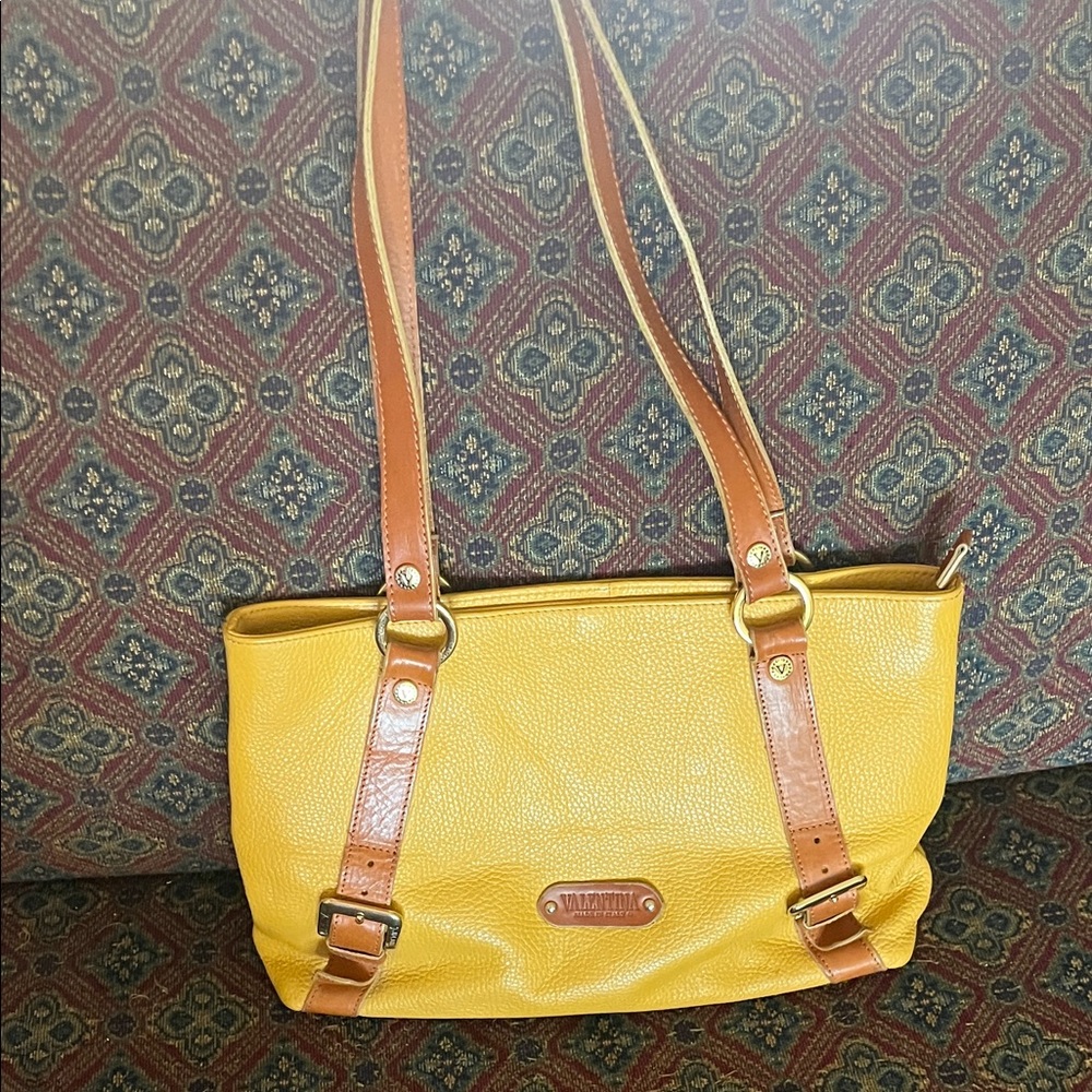 VALENTINA MADE IN ITALY GENTLY LOVED Yellow Leather Tan Tote Shoulder Bag ✨💛